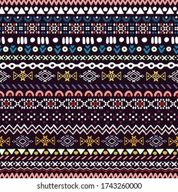 Ethnische nahtlose Muster. Tribal geometrischer Druck. Boho wiederholt Verzierungen. Hintergrundstruktur. Gestaltete Tapete