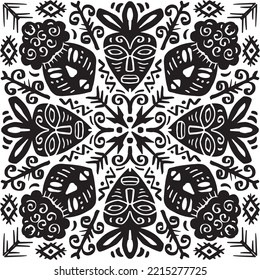Ethnische nahtlose Muster. Afrikanische Maske im Stil eines Stammes.