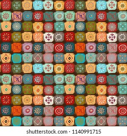 Ethnic seamless pattern. Vintage print. Abstract geometric background. Tile, patchwork. Fabric design, wallpaper