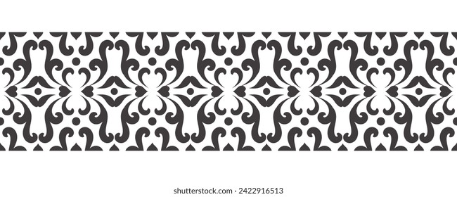 Ethnische nahtlose Muster. Vintage Stripe Rand Ziervektor. Klassisches Ornat-Antiquitätenelement. Barockfloralstil. Dekoratives Grenzdesign für Rahmen, Textilien, Stoff, Vorhang, Teppich, Deckel.