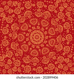 Ethnic seamless pattern in vintage style. Indian ornament, kaleidoscopic heart pattern, mandala. range, circle, round, disk. African abstract seamless pattern