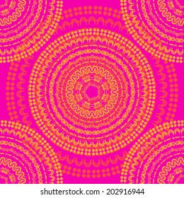 Ethnic seamless pattern in vintage style. Indian ornament, kaleidoscopic heart pattern, mandala. range, circle, round, disk. African abstract seamless pattern