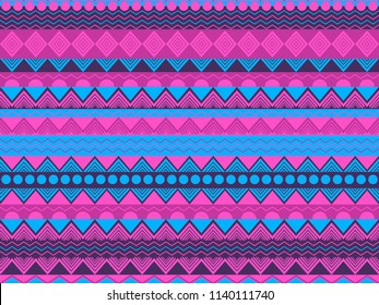 Ethnic seamless pattern, violet and blue color. Tribal textiles, hippie style. For wallpaper, bed linen, tiles, fabrics, backgrounds. Vector illustration