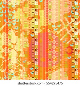 Ethnic seamless pattern. Watercolor background, paint spots.   Distressed print. Paint spots. Abstract texture, wallpaper, wrapping