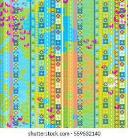 Ethnic seamless pattern. Watercolor background, paint spots.   Distressed print. Paint spots. Abstract texture, wallpaper, wrapping