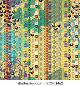 Ethnic seamless pattern. Watercolor background, paint spots.   Distressed print. Paint spots. Abstract texture, wallpaper, wrapping