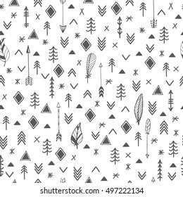 Ethnic seamless patterns. Aztec abstract geometric art print. Tribal hand drawn background. Vector illustration
