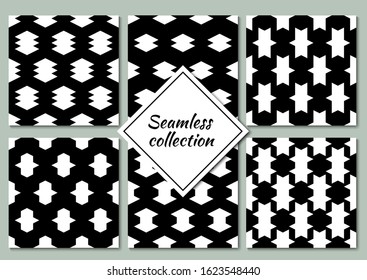 Ethnic seamless patterns collection. Folk prints. Figures ornaments set. Tribal wallpapers kit. Geometrical backgrounds. Retro motif. Digital paper, ethnical textile print. Abstract vectors bundle.