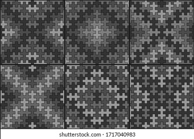 Ethnische Sammlung nahtloser Muster. Folk-Wallpaper. Mosaikfliesen-Set. Stammesverzierungen. Abstrakte Hintergründe. Geometrische Rückwürfe. Ethnisches Motiv. Oberflächentexturen, Stoffdrucke. Vektorillustration-Bilder