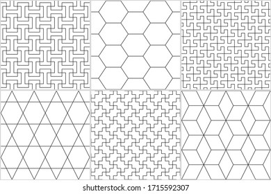 Ethnic seamless patterns collection. Rhombuses, diamonds, lozenges, triangles, hexagons, crosses, kites images. Folk prints. Geometrical ornaments set. Tribal wallpapers. Abstracts. Vectors bundle.