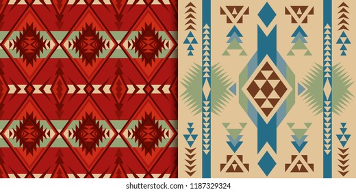 Ethnic seamless patterns. Native Southwest American, Indian, Aztec textiles. Navajo and Pueblo print.