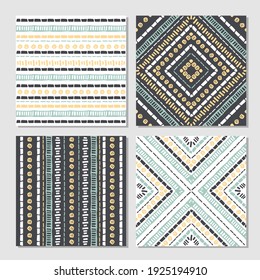 Ethnic seamless patterns. Set of 4 aztec geometric backgrounds. Collection of stylish navajo fabric prints. Tribal modern abstract vector illustration. Vector background in the boho style