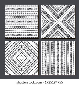 Ethnic seamless patterns. Set of 4 aztec geometric backgrounds. Collection of stylish navajo fabric prints. Tribal modern abstract vector illustration. Vector background in the boho style