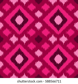 Ethnic seamless pink pattern. Boho abstract textile print. Geometric romantic wallpaper with squares.