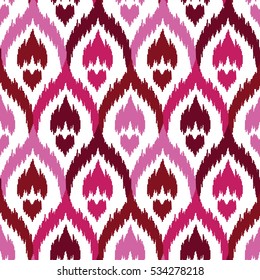 Ethnic seamless pink and white pattern. Boho textile print. Geometric wallpaper with abstract tile and elements. Romantic background.