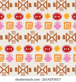 Ethnic seamless retro pattern hand drawn. African tribal print. Vector
