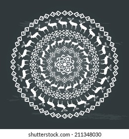 Ethnic seamless round pattern. vector textures on chalkboard background. 