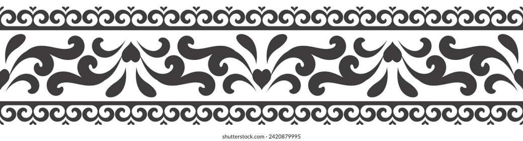 Ethnic seamless stripe pattern. Vintage border ornament vector. Classic ornate antique element. Baroque rococo floral style. Decorative design for frame, page, poster, greeting card, invitation, menu.