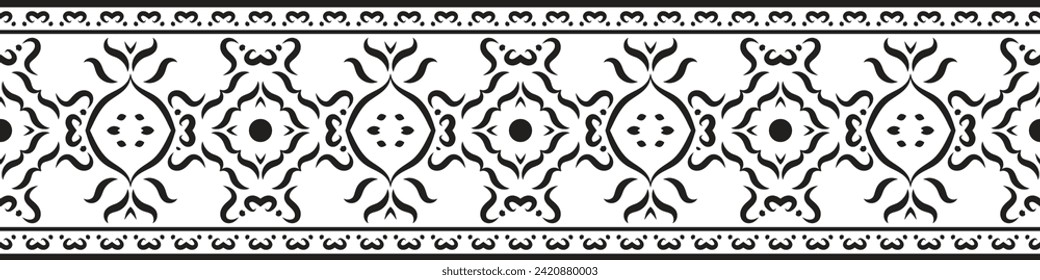 Ethnic seamless stripe pattern. Vintage border ornament vector. Classic ornate antique element. Baroque rococo floral style. Decorative design for frame, page, poster, greeting card, invitation, menu.