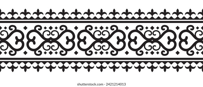 Ethnic seamless stripe pattern. Vintage border ornament vector. Classic ornate antique element. Baroque rococo floral style. Decorative border design for frame, textile, fabric, curtain, rug, cover.