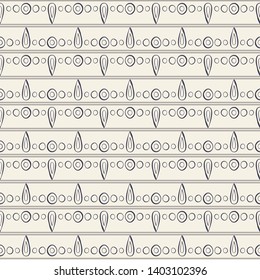 Ethnic seamless striped geometric pattern with circles and teardrop shapes. Dark inky blue with gray and ivory. Great for textiles, home decor, fashion, graphic design, wrapping paper and stationery. - Powered by Shutterstock - Get 15% off with code: PIKWIZARD15