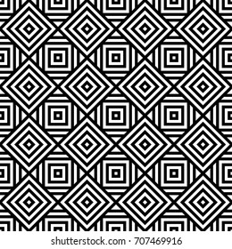 Ethnic seamless surface pattern design with geometric figures. Repeated squares, triangles, lines ornamental abstract background. Tribal embroidery motif. Digital paper, print, page fill. Vector work.