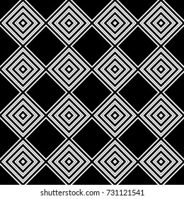 Ethnic seamless surface pattern design with geometric figures. Repeated rhombuses ornamental abstract background. Tribal embroidery motif. Checkered wallpaper. Digital paper, print, page fill. Vector.