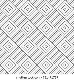 Ethnic seamless surface pattern design with geometric figures. Repeated rhombuses ornamental abstract background. Tribal embroidery motif. Checkered wallpaper. Digital paper, print, page fill. Vector.