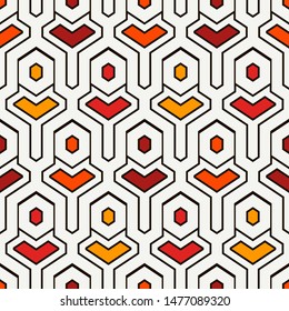 Ethnic seamless surface pattern. Repeated interlocking geometric figures. Tribal wallpaper. Native americans ornamental abstract background. Geo digital paper, textile print. Vector art