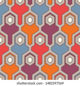 Ethnic seamless surface pattern. Repeated interlocking geometric figures. Tribal wallpaper. Native americans ornamental abstract background. Geo digital paper, textile print. Vector art