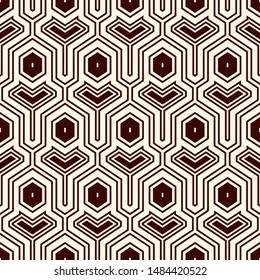 Ethnic seamless surface pattern. Repeated interlocking geometric figures. Tribal wallpaper. Native americans ornamental abstract background. Geo digital paper, textile print. Vector art