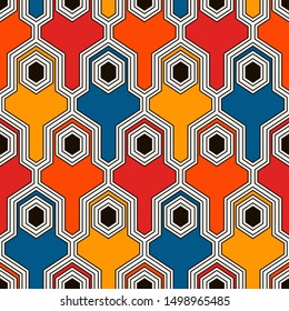 Ethnic seamless surface pattern. Repeated interlocking geometric figures. Tribal wallpaper. Native americans ornamental abstract background. Geo digital paper, textile print. Vector art