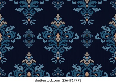 Ethnic seamless textile design. Ikat tribe. Geometric pattern embroidery. Background or carpet. Wallpaper. Curtain pattern, vector illustration.	