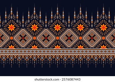 Ethnic seamless textile design. Ikat tribe. Geometric pattern embroidery. Background or carpet. Wallpaper. Curtain pattern, vector illustration.	