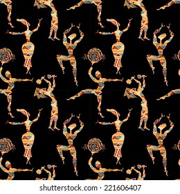 Ethnic seamless texture with figures of dancing people. Vector illustration