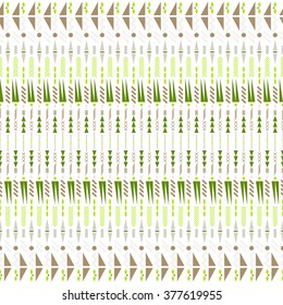 Ethnic seamless vector pattern. Aztec green and white fabric design with geometric shape elements.