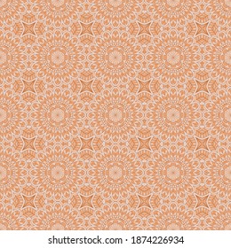 Ethnic seamless vector pattern. Brown monochrome geometric mandala flower. Can be used for design of fabric, covers, wallpapers, tiles.