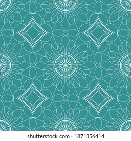 Ethnic seamless vector pattern. Green monochrome geometric mandala flower. Can be used for design of fabric, covers, wallpapers, tiles.