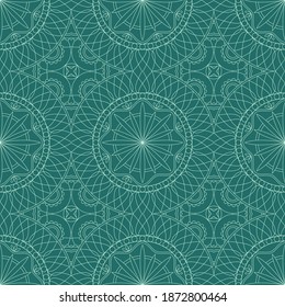 Ethnic seamless vector pattern. Green monochrome geometric mandala flower. Can be used for design of fabric, covers, wallpapers, tiles.