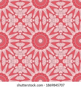 Ethnic seamless vector pattern. Red geometric flower mandalas. Can be used for design of fabric, covers, wallpapers, tiles.