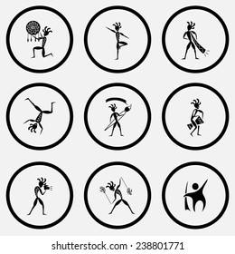 Ethnic set. Black and white set vector icons.