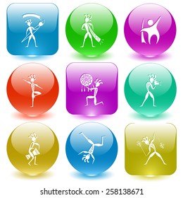 Ethnic set. Vector set glass buttons.