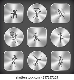 Ethnic set. Vector round and square steel buttons.