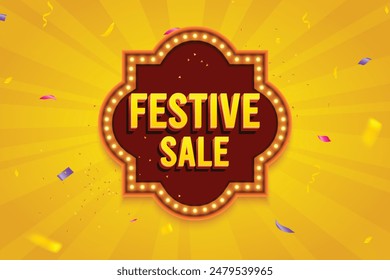 Ethnic Shape 3D Lightbox With Glowing Bulb On Yellow Background. Retro Theme Design Vector Illustration. Festive Sale Concept.