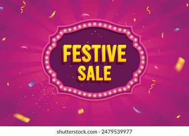 Ethnic Shape 3D Lightbox With Glowing Bulb On Pink Background. Retro Theme Design Vector Illustration. Festive Sale Concept.