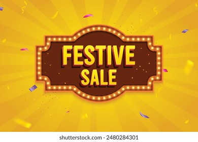 Ethnic Shape 3D Lightbox With Glowing Bulb On Yellow Background. Retro Theme Design Vector Illustration. Festive Sale Concept.