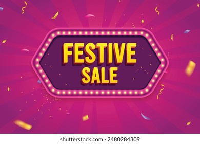 Ethnic Shape 3D Lightbox With Glowing Bulb On Pink Background. Retro Theme Design Vector Illustration. Festive Sale Concept.