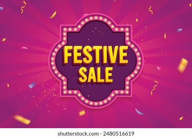 Ethnic Shape 3D Lightbox With Glowing Bulb On Pink Background. Retro Theme Design Vector Illustration. Festive Sale Concept.