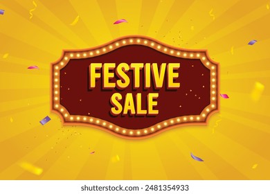 Ethnic Shape 3D Lightbox With Glowing Bulb On Yellow Background. Retro Theme Design Vector Illustration. Festive Sale Concept.