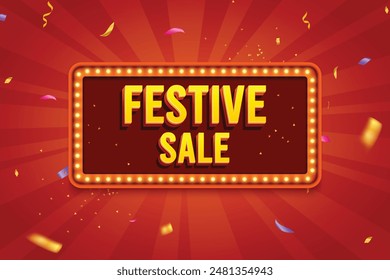 Ethnic Shape 3D Lightbox With Glowing Bulb On Red Background. Retro Theme Design Vector Illustration. Festive Sale Concept.